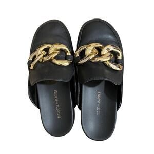 Melrose and Market Sz 5 Chain Mules Black Flats Business Casual, Office Preppy